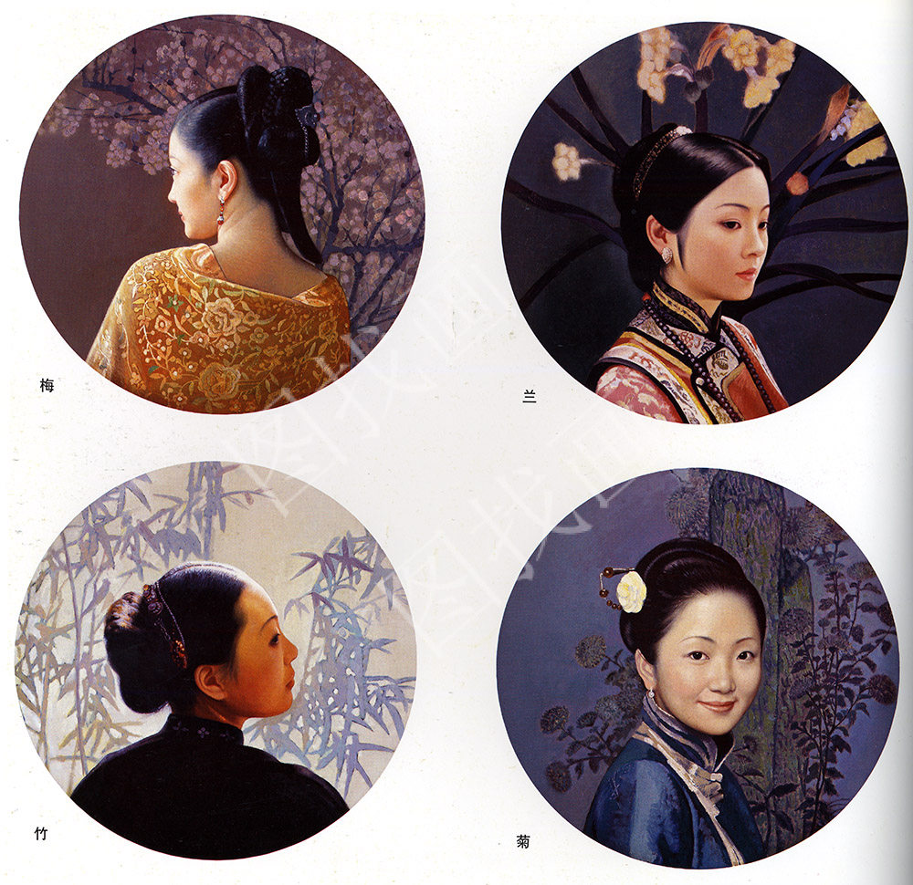 近现代 姜国芳 梅兰竹菊 40x40cm